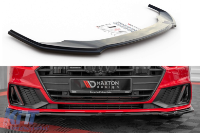 Spoiler Maxton Design versiunea 1 potrivit pentru bara frontală S-Line pe Audi A7 C8 după 2017, lac negru Performance AutoTuning
