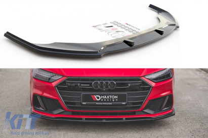 Spoiler Maxton Design versiunea 2 potrivit pentru bara de protecție frontală S-Line pe Audi A7 C8 după 2017, lac negru Performance AutoTuning