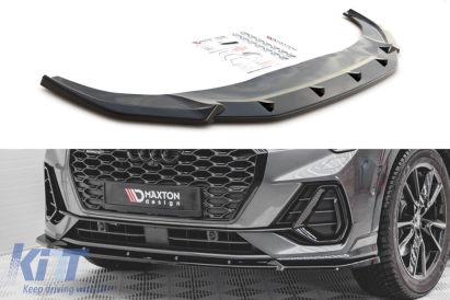 Spoiler Maxton Design versiunea 2 potrivit pentru bara de protecție frontală S-Line a Audi Q3 Sportback după 2019, lac negru Performance AutoTuning