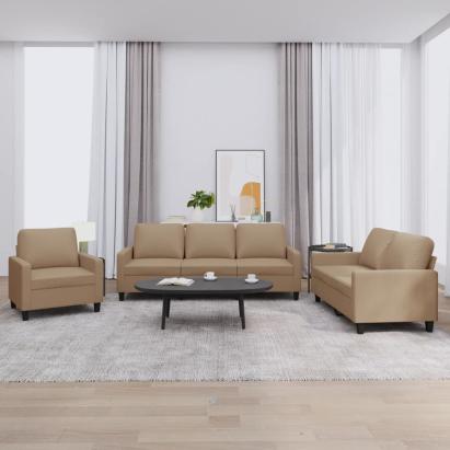 Set de canapele cu perne, 3 piese, cappuccino, piele ecologică GartenMobel Dekor