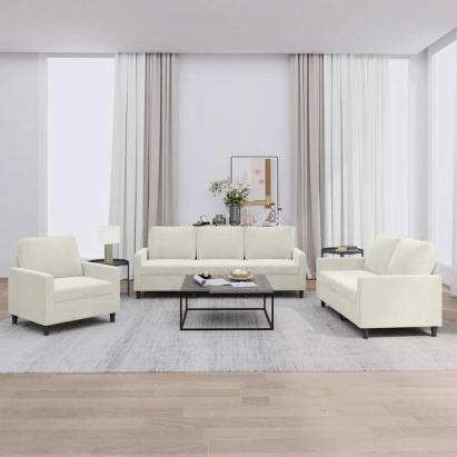 Set de canapele cu perne, 3 piese, crem, catifea GartenMobel Dekor