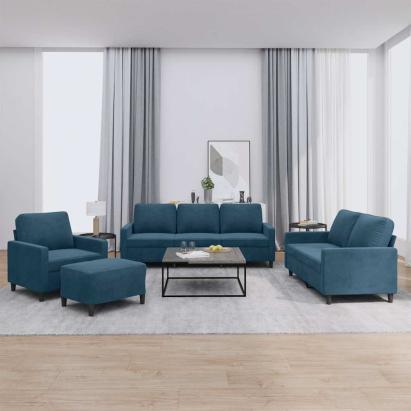Set de canapele cu perne, 4 piese, albastru, catifea GartenMobel Dekor