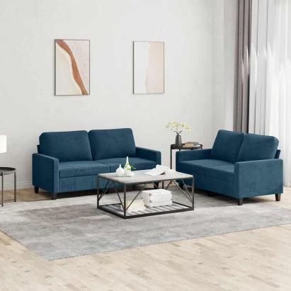 Set de canapele cu perne, 2 piese, albastru, catifea GartenMobel Dekor