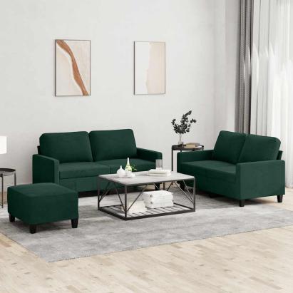 Set de canapele cu perne, 3 piese, verde închis, catifea GartenMobel Dekor