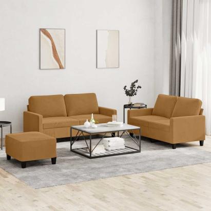 Set de canapele cu perne, 3 piese, maro, catifea GartenMobel Dekor