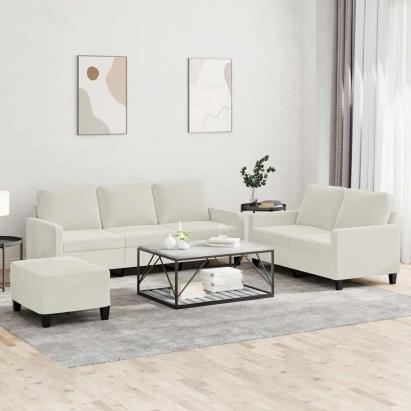 Set de canapele cu perne, 3 piese, crem, catifea GartenMobel Dekor