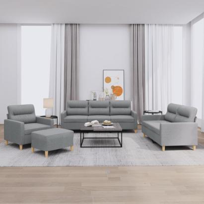 Set de canapele cu perne, 4 piese, gri deschis, textil GartenMobel Dekor