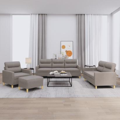 Set de canapea cu perne, 4 piese, gri taupe, material textil GartenMobel Dekor