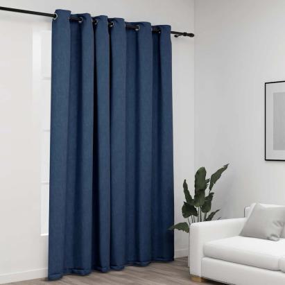 Perdea opacă, aspect pânză, cu ocheți, albastru, 290x245 cm GartenMobel Dekor