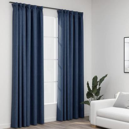 Perdele opace aspect pânză cârlige, 2 buc, albastru, 140x225 cm GartenMobel Dekor