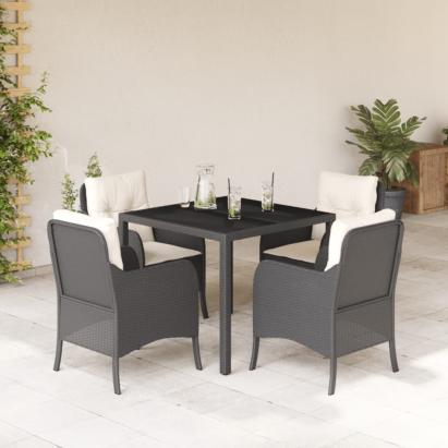 Set mobilier de grădină cu perne, 5 piese, negru, poliratan GartenMobel Dekor