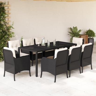 Set mobilier de grădină cu perne, 9 piese, negru, poliratan GartenMobel Dekor