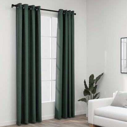 Perdele opace aspect pânză cu ocheți 2 buc verde 140x225 cm GartenMobel Dekor