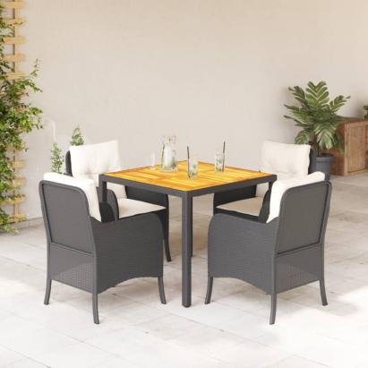 Set mobilier de grădină cu perne, 5 piese, negru, poliratan GartenMobel Dekor