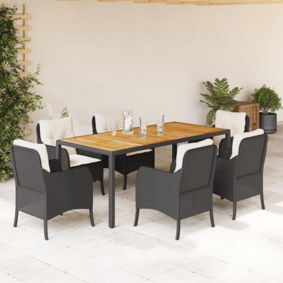 Set mobilier de grădină cu perne, 7 piese, negru, poliratan GartenMobel Dekor