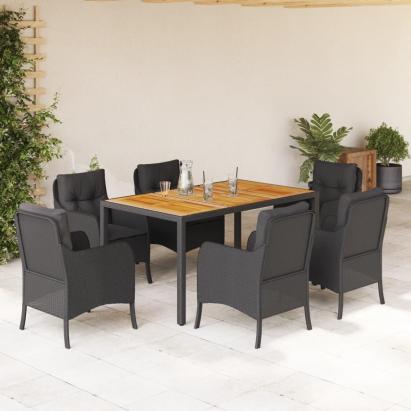 Set mobilier de grădină cu perne, 7 piese, negru, poliratan GartenMobel Dekor