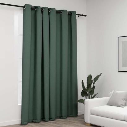 Perdea opacă, aspect pânză, cu ocheți, verde, 290x245 cm GartenMobel Dekor