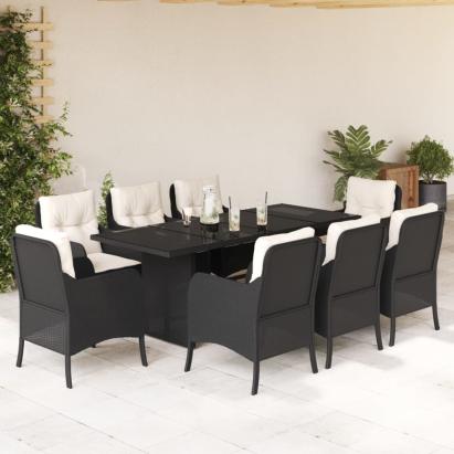 Set mobilier de grădină cu perne, 9 piese, negru, poliratan GartenMobel Dekor