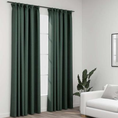 Perdele opace aspect pânză, cârlige, 2 buc. verde, 140x225 cm GartenMobel Dekor