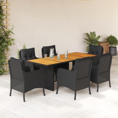 Set mobilier de grădină cu perne, 7 piese, negru, poliratan GartenMobel Dekor