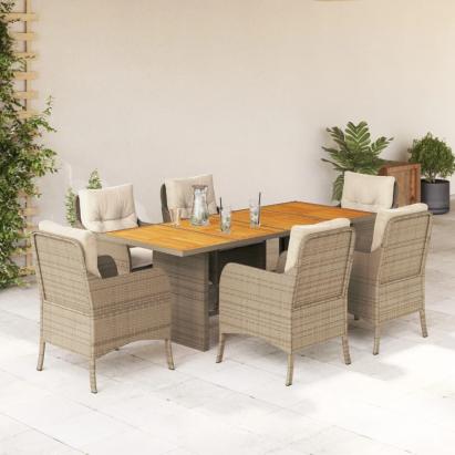 Set de masă pentru grădină, 7 piese, cu perne, bej, poliratan GartenMobel Dekor