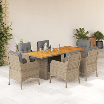 Set de masă pentru grădină, 7 piese, cu perne, bej, poliratan GartenMobel Dekor
