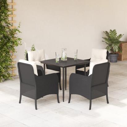 Set mobilier de grădină cu perne, 5 piese, negru, poliratan GartenMobel Dekor