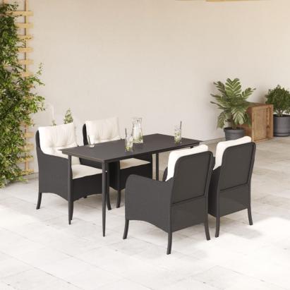 Set mobilier de grădină cu perne, 5 piese, negru, poliratan GartenMobel Dekor