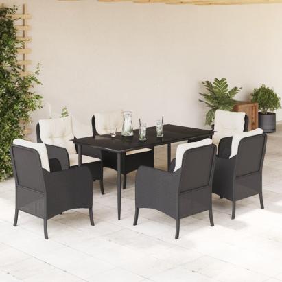 Set mobilier de grădină cu perne, 7 piese, negru, poliratan GartenMobel Dekor