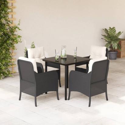 Set mobilier de grădină cu perne, 5 piese, negru, poliratan GartenMobel Dekor
