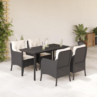 Set mobilier de grădină cu perne, 5 piese, negru, poliratan GartenMobel Dekor