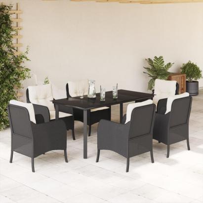 Set mobilier de grădină cu perne, 7 piese, negru, poliratan GartenMobel Dekor