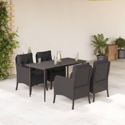 Set mobilier de grădină cu perne, 5 piese, negru, poliratan GartenMobel Dekor