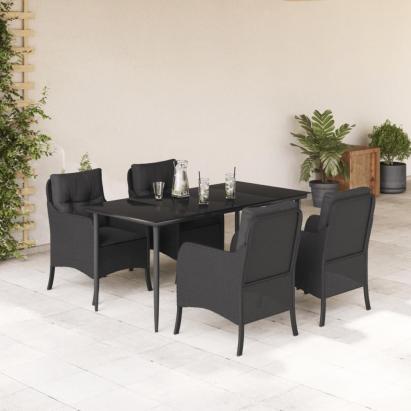 Set mobilier de grădină cu perne, 5 piese, negru, poliratan GartenMobel Dekor