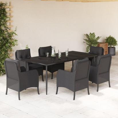 Set mobilier de grădină cu perne, 7 piese, negru, poliratan GartenMobel Dekor