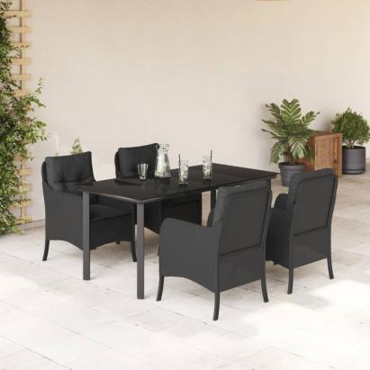 Set mobilier de grădină cu perne, 5 piese, negru, poliratan GartenMobel Dekor