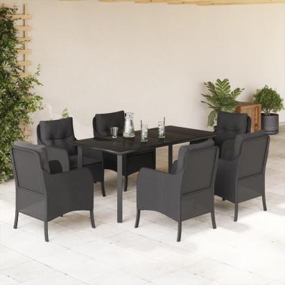 Set mobilier de grădină cu perne, 7 piese, negru, poliratan GartenMobel Dekor