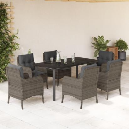 Set mobilier de grădină cu perne, 7 piese, gri, poliratan GartenMobel Dekor