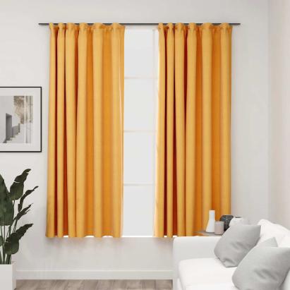Draperii opace aspect in, cârlige, 2 buc., galben, 140 x 175 cm GartenMobel Dekor