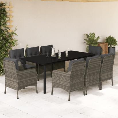 Set mobilier grădină cu perne, 9 piese, gri, poliratan GartenMobel Dekor