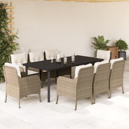 Set de masă pentru grădină, 9 piese, cu perne, bej, poliratan GartenMobel Dekor