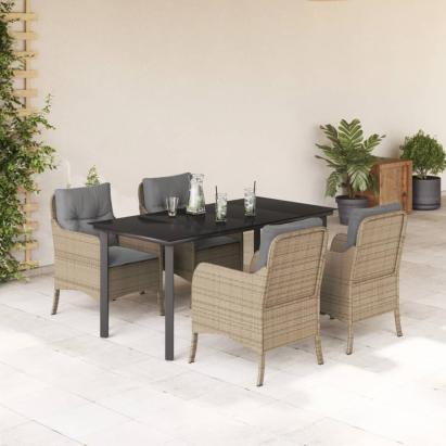 Set mobilier de grădină cu perne, 5 piese, bej, poliratan GartenMobel Dekor