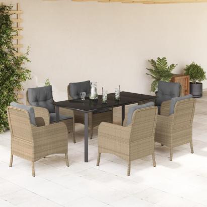 Set de masă pentru grădină, 7 piese, cu perne, bej, poliratan GartenMobel Dekor