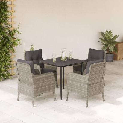 Set mobilier de grădină cu perne, 5 piese gri deschis poliratan GartenMobel Dekor