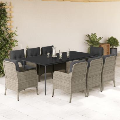 Set mobilier grădină cu perne, 9 piese, gri deschis, poliratan GartenMobel Dekor