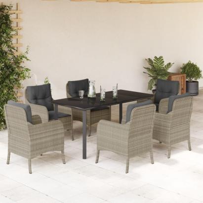 Set mobilier de grădină cu perne, 7 piese gri deschis poliratan GartenMobel Dekor