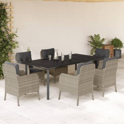 Set mobilier de grădină cu perne, 7 piese gri deschis poliratan GartenMobel Dekor
