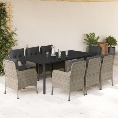 Set mobilier grădină cu perne, 9 piese, gri deschis, poliratan GartenMobel Dekor
