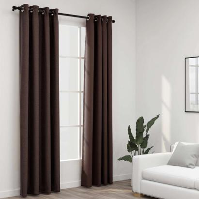 Perdele opace aspect pânză ocheți 2 buc. gri taupe 140x225 cm GartenMobel Dekor