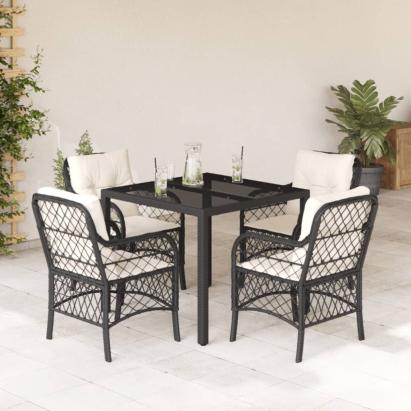Set mobilier de grădină cu perne, 5 piese, negru, poliratan GartenMobel Dekor